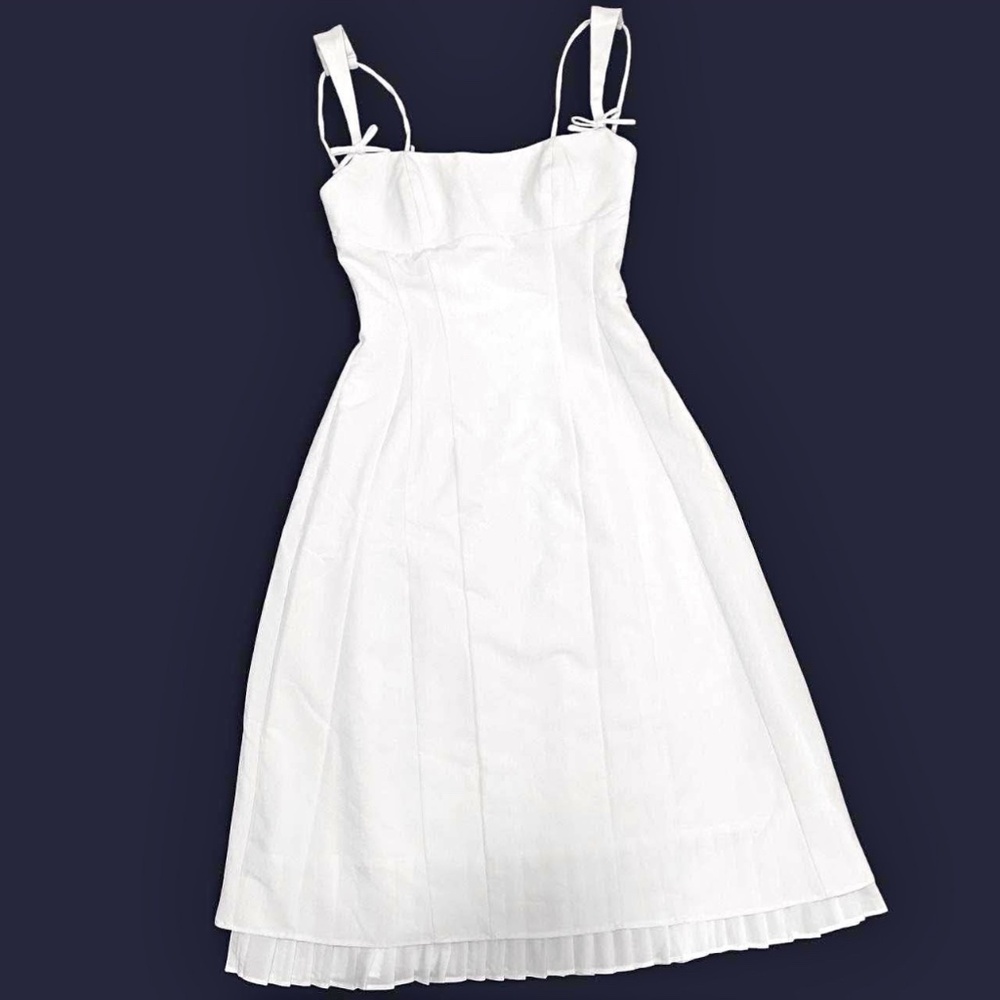 OhPolly Isadora Bow-Detail Pleated A-Line Midi Dress in Ivory Size 8